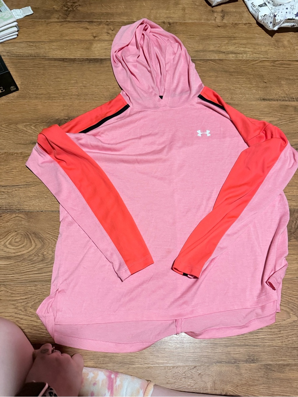 Under Armour Pink Hoodie with Coral Sleeve Panels
